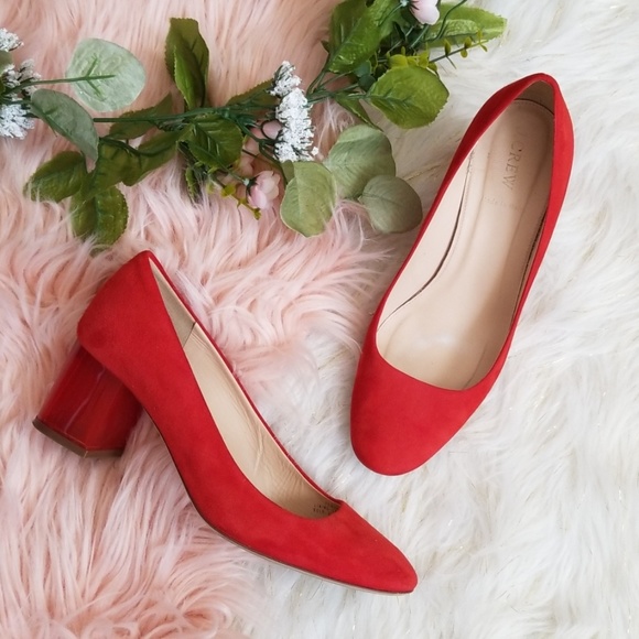 J. Crew Shoes - J. Crew Red Suede Block Heel Pumps